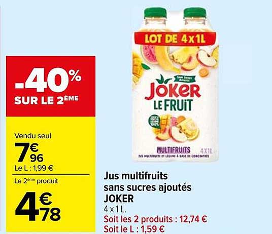 Jus multifruits sans sucres ajoutés JOKER