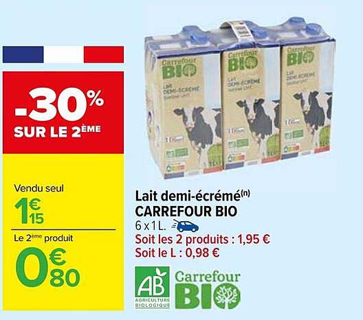 Lait demi-écrémé CARREFOUR BIO