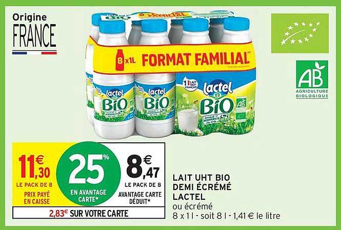 LAIT UHT BIO DEMI ÉCRÉMÉ LACTEL