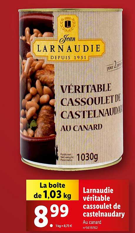 Larnaudie véritable cassoulet de castelnaudary au canard