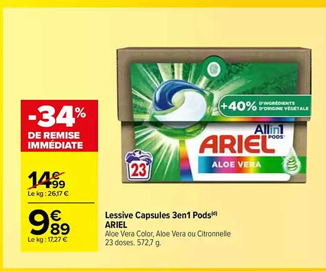 Lessive Capsules 3en1 Pods ARIEL Aloe Vera