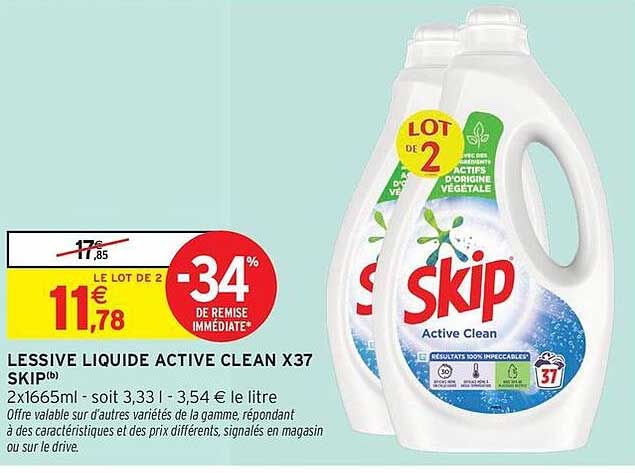 LESSIVE LIQUIDE ACTIVE CLEAN X37 SKIP