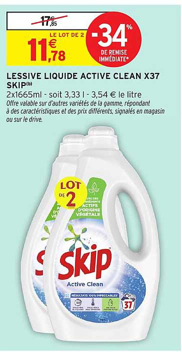 LESSIVE LIQUIDE ACTIVE CLEAN X37 SKIP