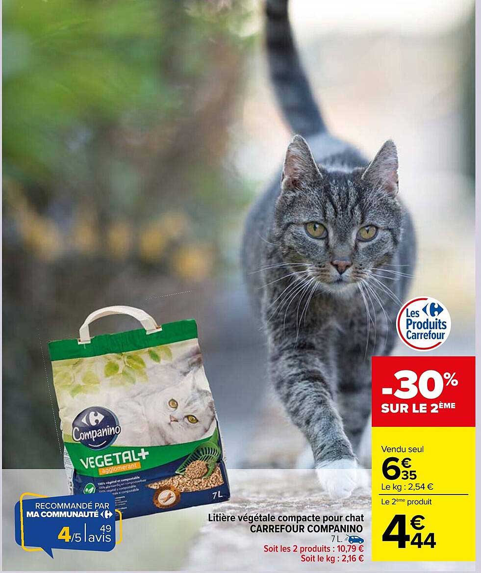 Litière végétale compacte pour chat CARREFOUR COMPANINO