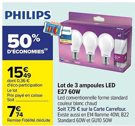 Lot de 3 ampoules LED E27 60W