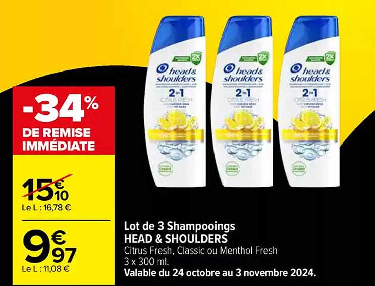 Lot de 3 Shampoings HEAD & SHOULDERS