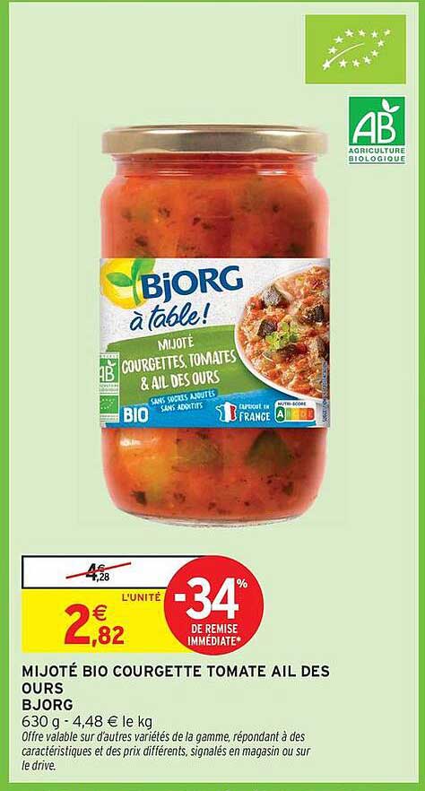 Mijoté bio courgette tomate ail des ours BJORG