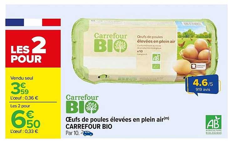 Œufs de poules élevées en plein air(m) CARREFOUR BIO