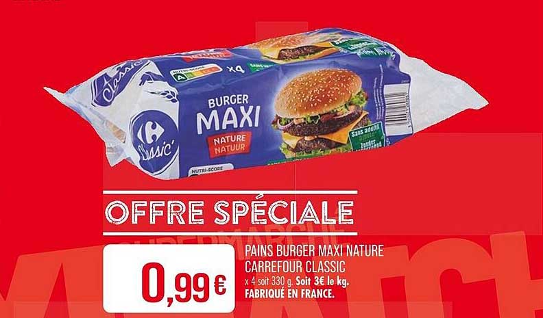 PAINS BURGER MAXI NATURE CARREFOUR CLASSIC