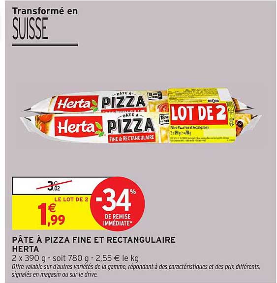 PÂTE À PIZZA FINE ET RECTANGULAIRE HERTA