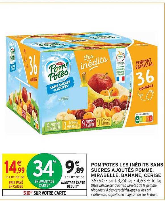 POM'POTES LES INÉDITS SANS SUCRES AJOUTÉS POMME, MIRABELLE, BANANE, CERISE