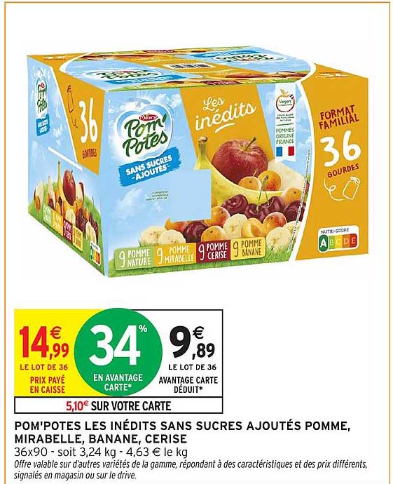 POM'POTES LES INÉDITS SANS SUCRES AJOUTÉS POMME, MIRABELLE, BANANE, CERISE