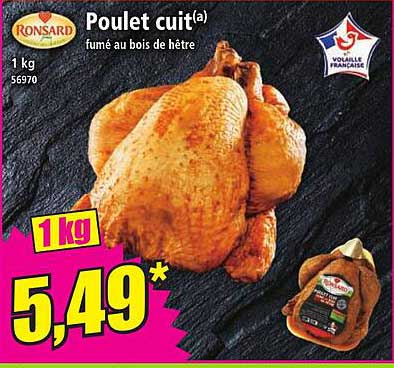 Poulet cuit(a) fumé au bois de hêtre