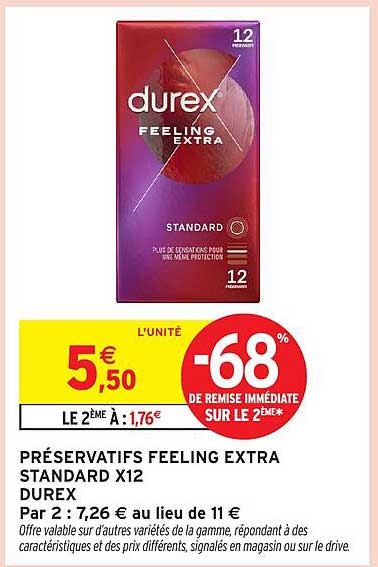 PRÉSERVATIFS FEELING EXTRA STANDARD X12 DUREX