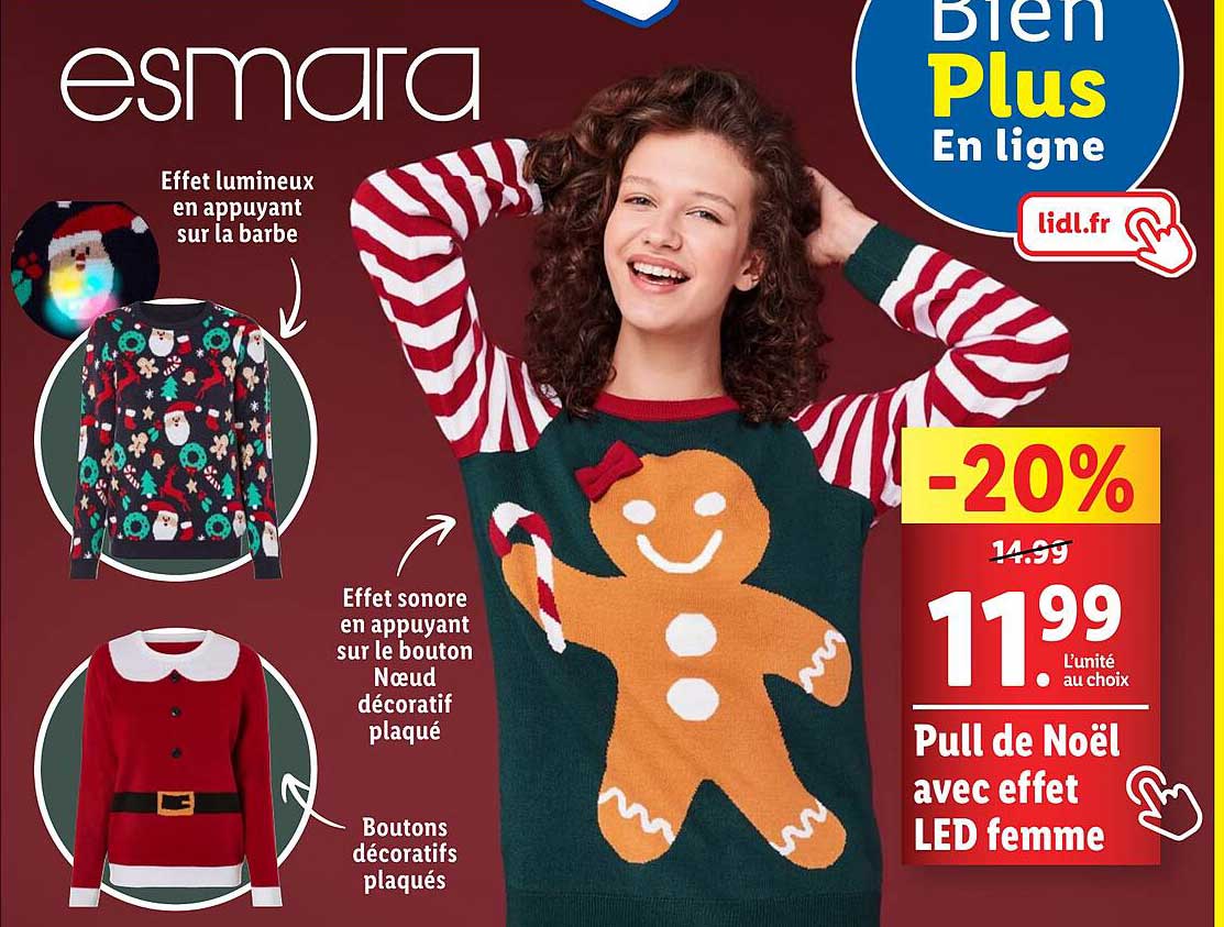 Pull de Noël avec effet LED femme