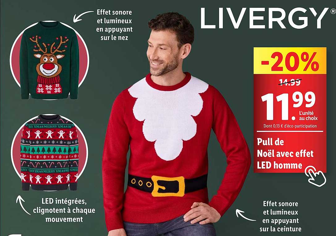 Pull de Noël avec effet LED homme