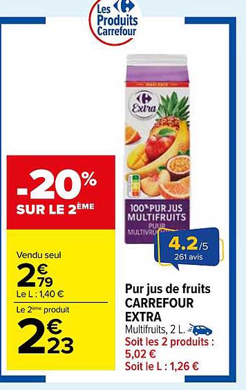 Pur jus de fruits CARREFOUR EXTRA