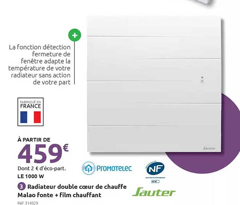 Radiateur double cœur de chauffe Malao fonte + film chauffant