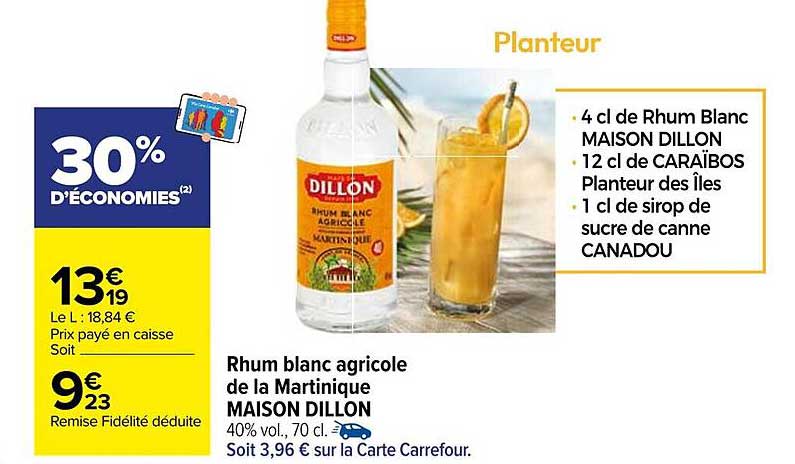 Rhum blanc agricole de la Martinique MAISON DILLON