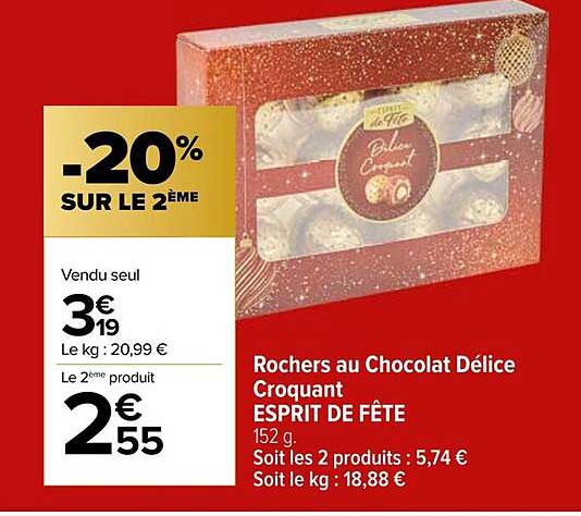 Rochers au Chocolat Délice Croquant ESPRIT DE FÊTE