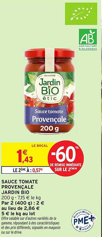 SAUCE TOMATE PROVENÇALE JARDIN BIO