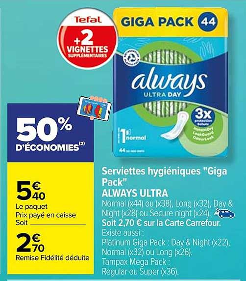 Serviettes hygiéniques "Giga Pack" ALWAYS ULTRA