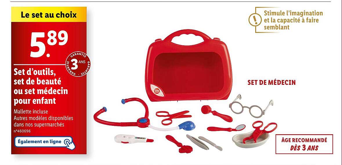 Set d’outils, set de beauté ou set médecin pour enfant