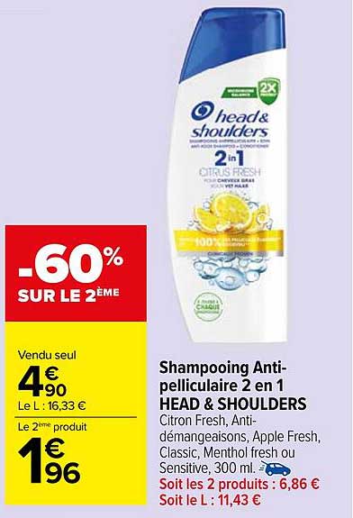 Shampooing Antipelliculaire 2 en 1 HEAD & SHOULDERS