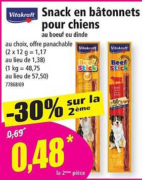 Snack en bâtonnets pour chiens au boeuf ou dinde