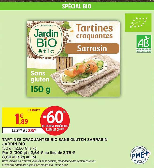 Tartines craquantes bio sans gluten sarrasin Jardim Bio