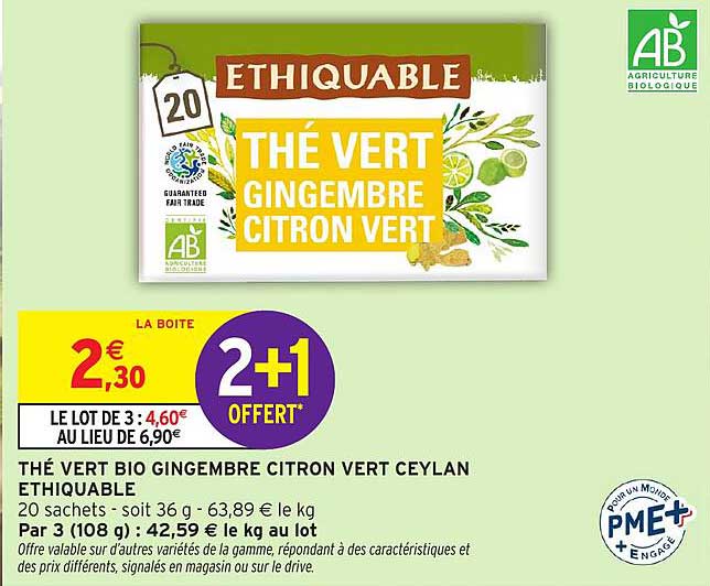 THÉ VERT BIO GINGEMBRE CITRON VERT CEYLAN ETHIQUABLE