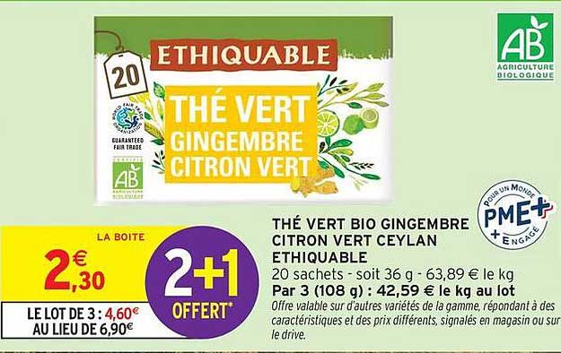 THÉ VERT BIO GINGEMBRE CITRON VERT CEYLAN ETHIQUABLE