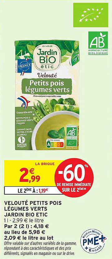 VELOUTÉ PETITS POIS LÉGUMES VERTS JARDIN BIO ÉTIC