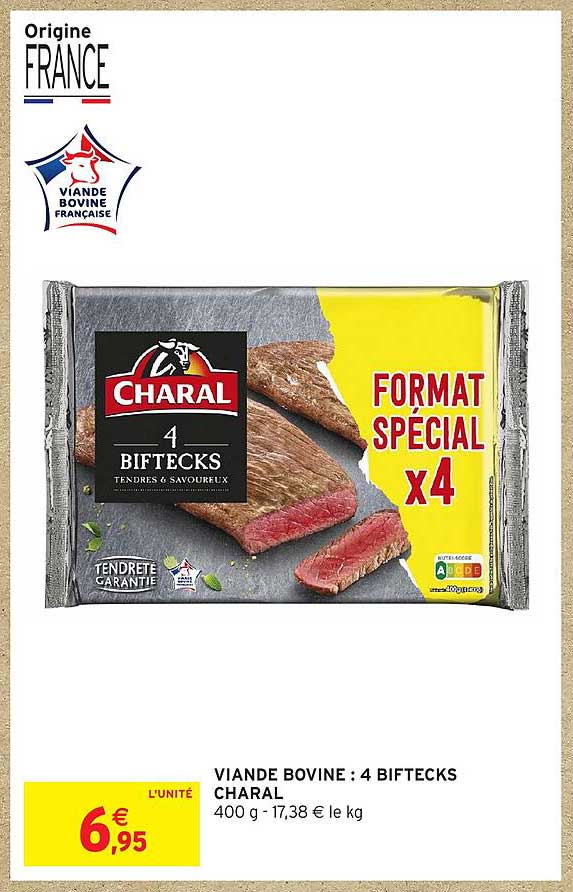 VIANDE BOVINE : 4 BIFTECKS CHARAL