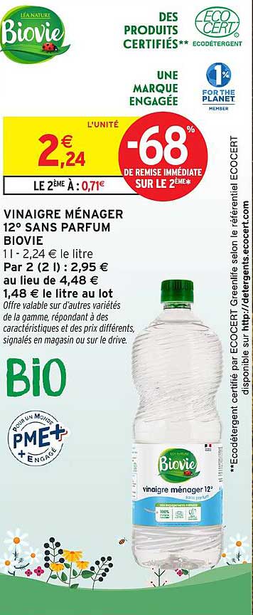 VINAIGRE MÉNAGER 12° SANS PARFUM BIOVIE