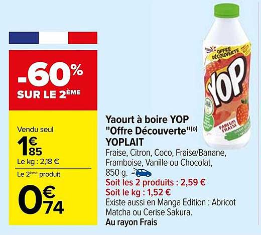 Yaourt à boire YOP "Offre Découverte" YOPLAIT