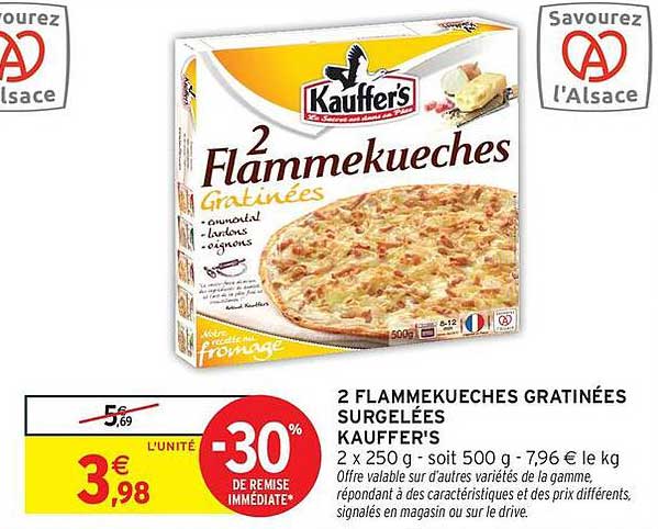 2 FLAMMEKUECHES GRATINÉES SURGELÉES KAUFFER'S