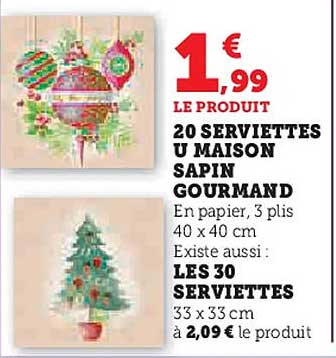 20 SERVIETTES U MAISON SAPIN GOURMAND