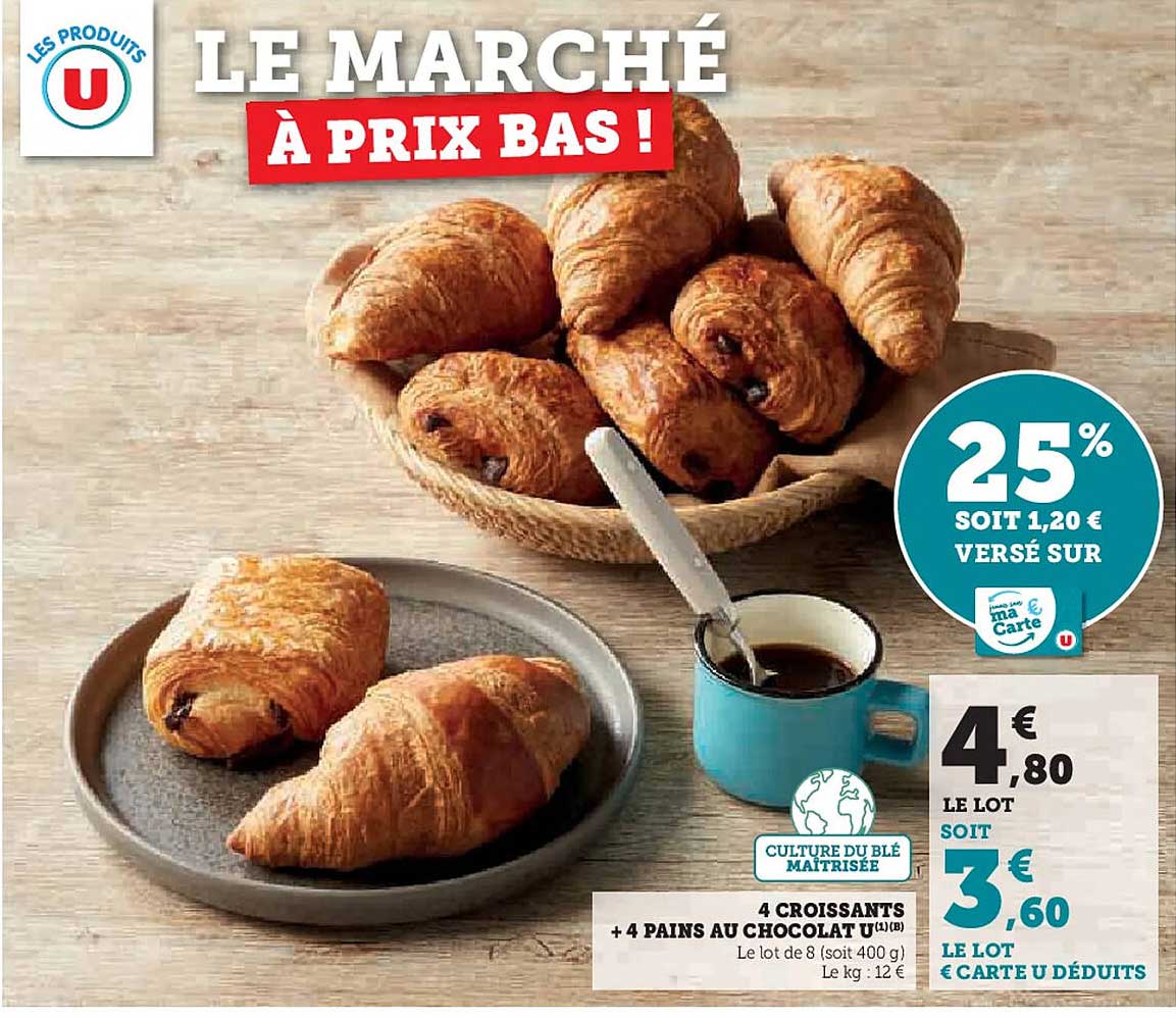 4 CROISSANTS + 4 PAINS AU CHOCOLAT U