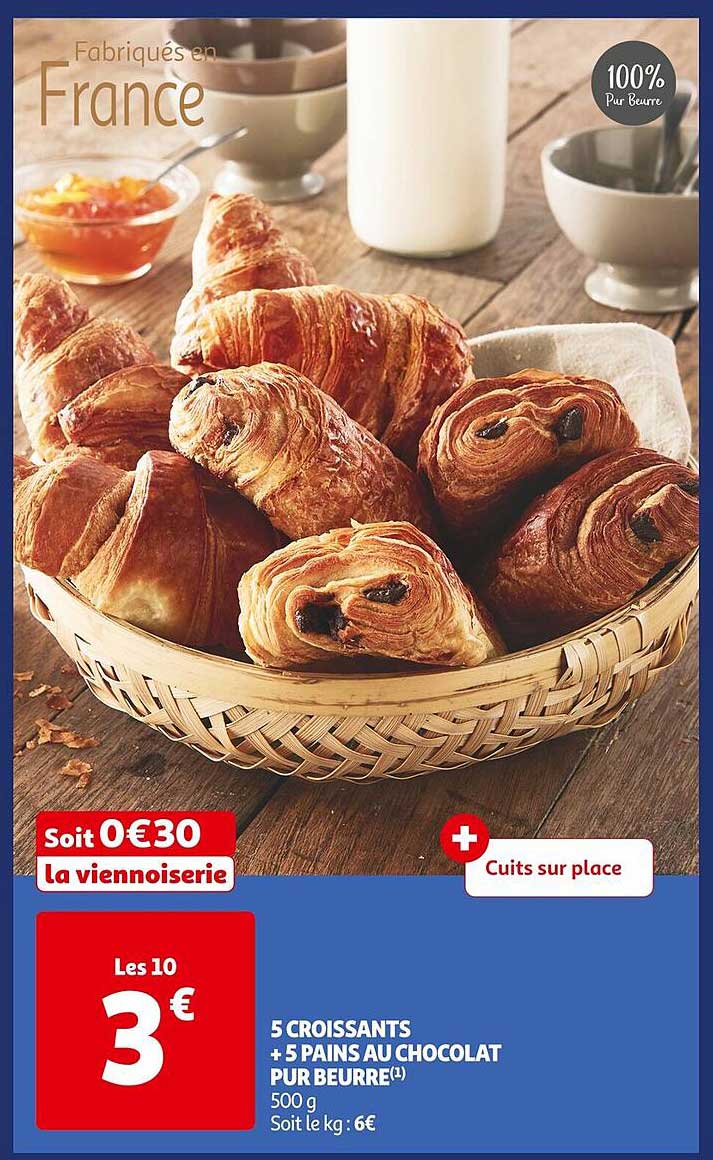 5 CROISSANTS + 5 PAINS AU CHOCOLAT PUR BEURRE