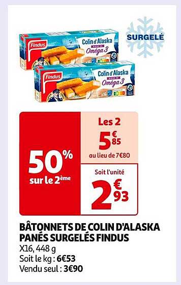 Bâtonnets de Colin d'Alaska Panés Surgelés Findus