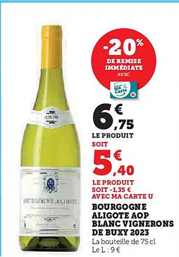 BOURGOGNE ALIGOTE AOP BLANC VIGNERONS DE BUXY 2023