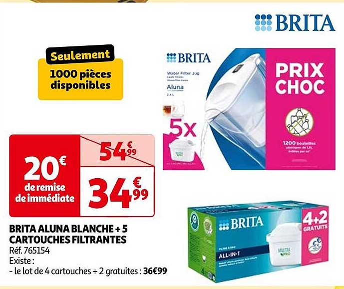 BRITA ALUNA BLANCHE + 5 CARTOUCHES FILTRANTES