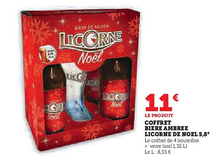 COFFRET BIERE AMBREE LICORNE DE NOEL 5,8°