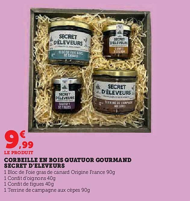 CORBEILLE EN BOIS QUATUOR GOURMAND SECRET D'ELEVERS