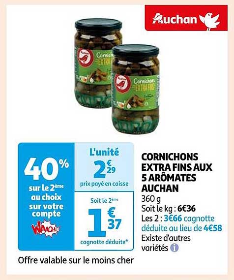 CORNICHOINS EXTRA FINS AUX 5 ARÔMATES AUCHAN