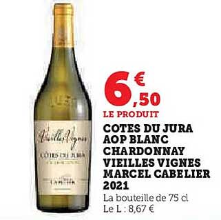 COTES DU JURA AOP BLANC CHARDONNAY VIEILLES VIGNES MARCEL CABELIER 2021