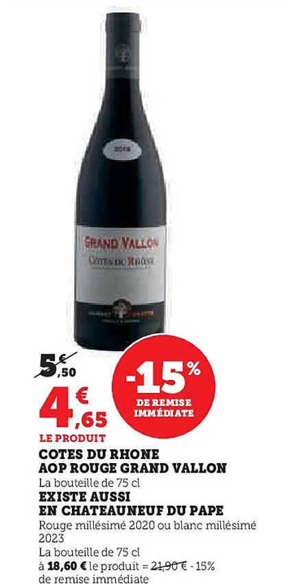 COTES DU RHONE AOP ROUGE GRAND VALLON