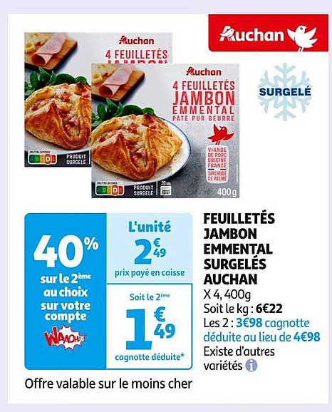 FEUILLETÉS JAMBON EMmental SURGELÉS AUCHAN