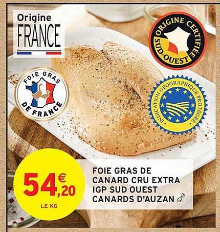 Foie gras de canard cru extra IGP Sud Ouest canards d'Auzan